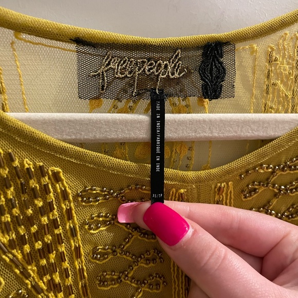 NWT Free People Yellow Beaded And Embroidered Dress - Picture 9 of 10